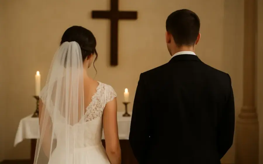 Ilustración que representa el concepto de la nulidad matrimonial, el recurso existente dentro de la fe católica como alternativa al divorcio.