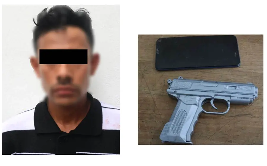 Un hombre detenido, presunto responsable de cometer asaltos con un arma de utilería, es puesto a disposición del Ministerio Público.