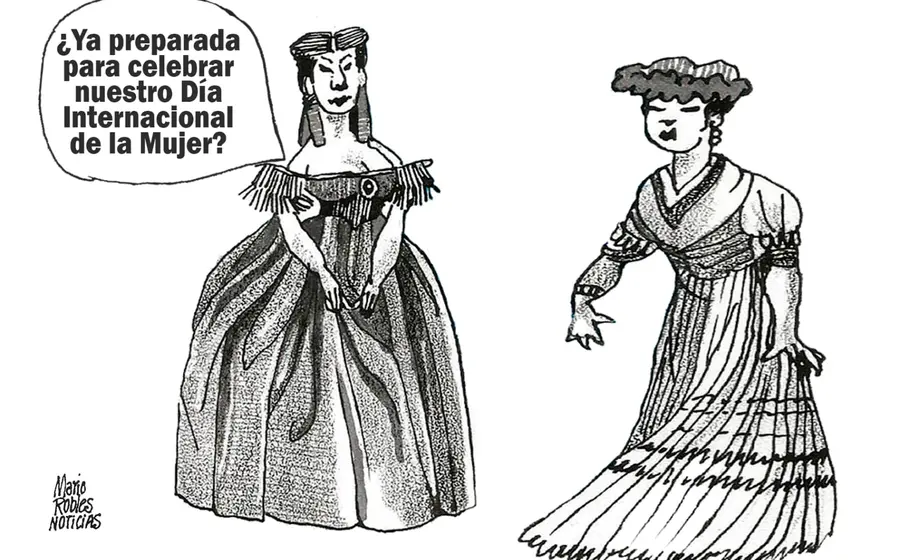Caricatura política de Mario Robles que ilustra la lucha por la igualdad en Oaxaca, abordando las tensiones entre la tradición y el futuro.