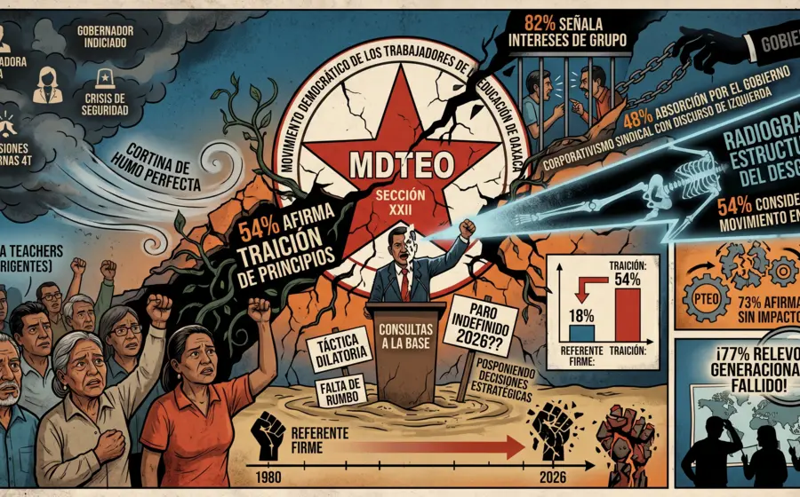 Imagen ilustrativa de una protesta de maestros del MDTEO en Oaxaca, representando el debate y las posturas dentro del movimiento magisterial.
