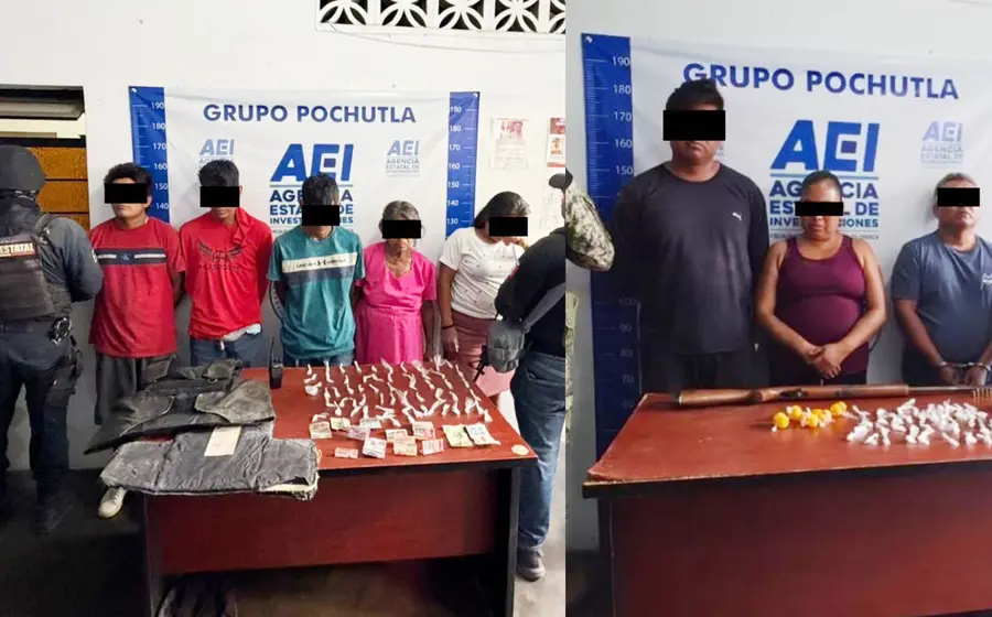 Las ocho personas detenidas durante el operativo.