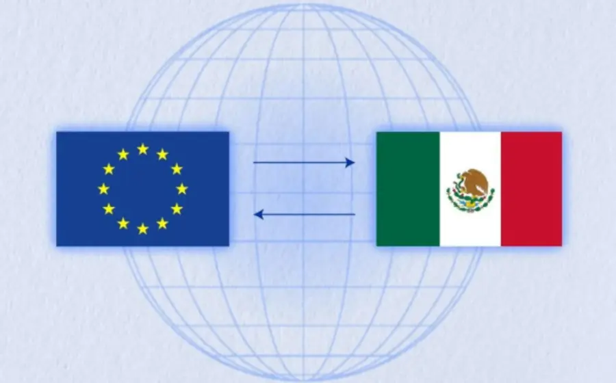 Ilustración del nuevo pacto comercial entre México y la Unión Europea, que beneficiará a más de 45 mil empresas exportadoras en el país.