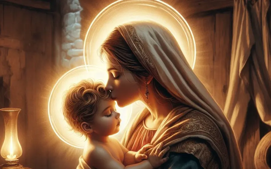 Una imagen devocional de la Santísima Virgen María, madre de Jesucristo, figura central de la fe para la comunidad católica.