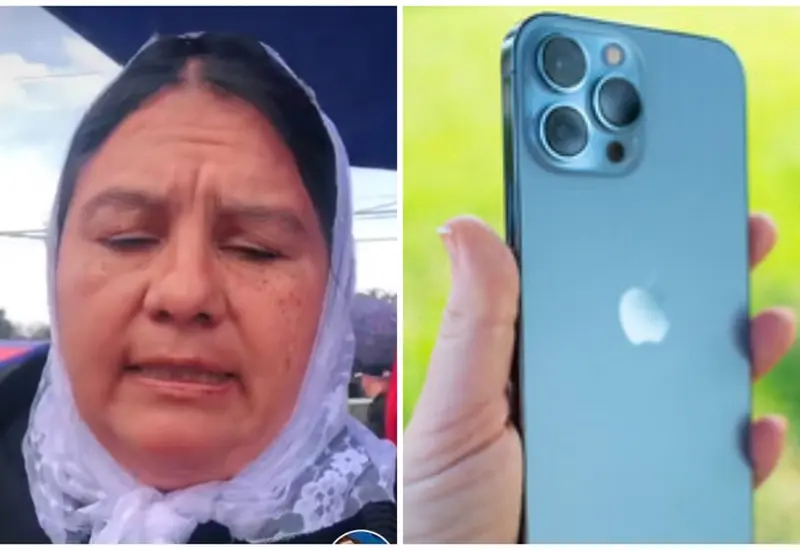 Mujer católica y iPhone