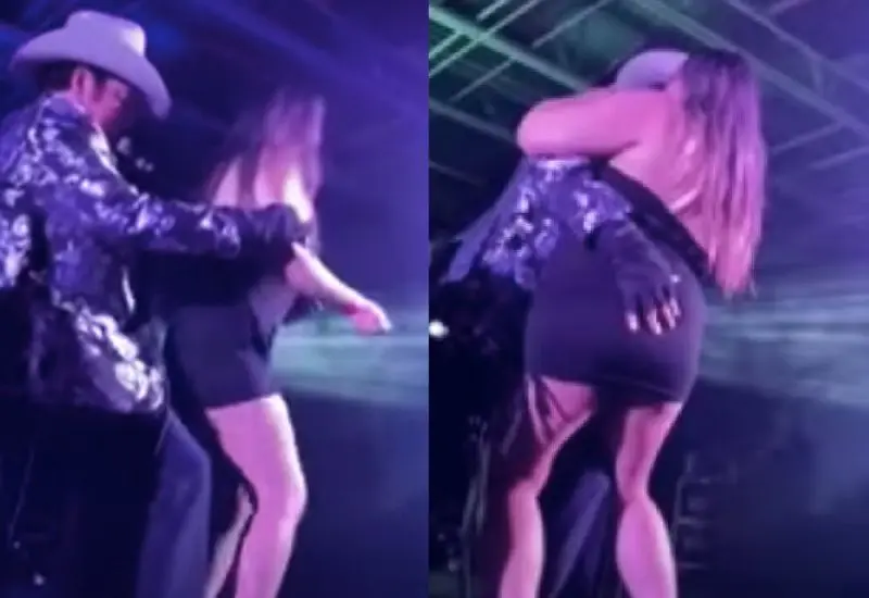 Imágenes muestran cómo aparentemente se aprovecha de una fan que se subió al escenario para presuntamente realizar tocamientos inapropiados.