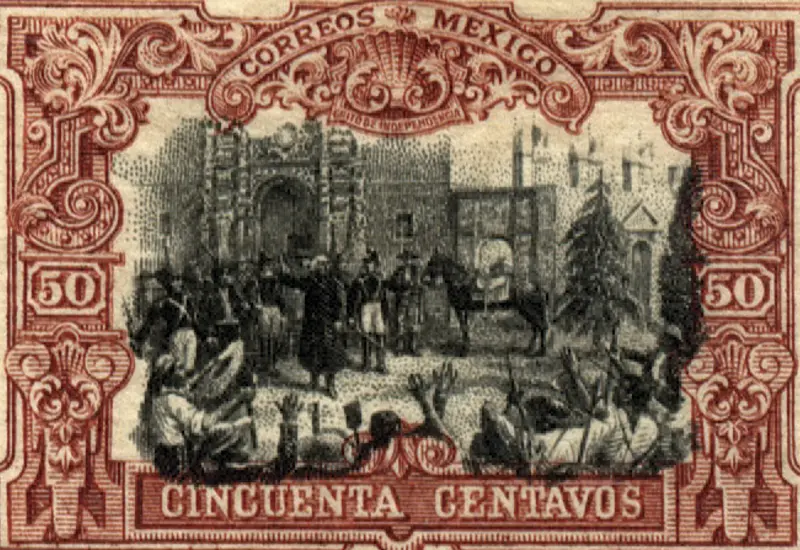 Timbre postal conmemorativo elaborado para la celebración del centenario de la Declaración de Independencia de México.