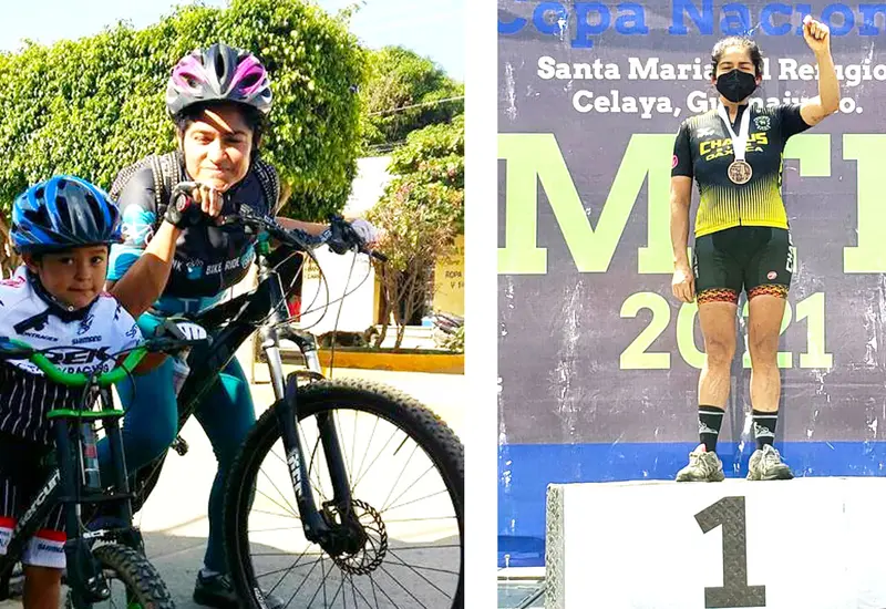 Dalila Díaz Salazar practica el ciclismo de montaña en compañía de su hijo Dorian Gonzalo.