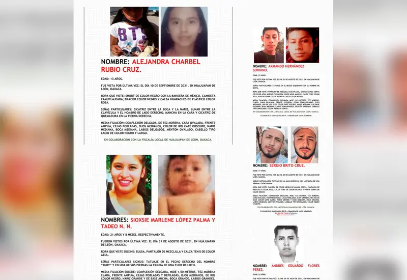 Los desaparecidos oscilan entre los 25 años y los 8 meses de edad.