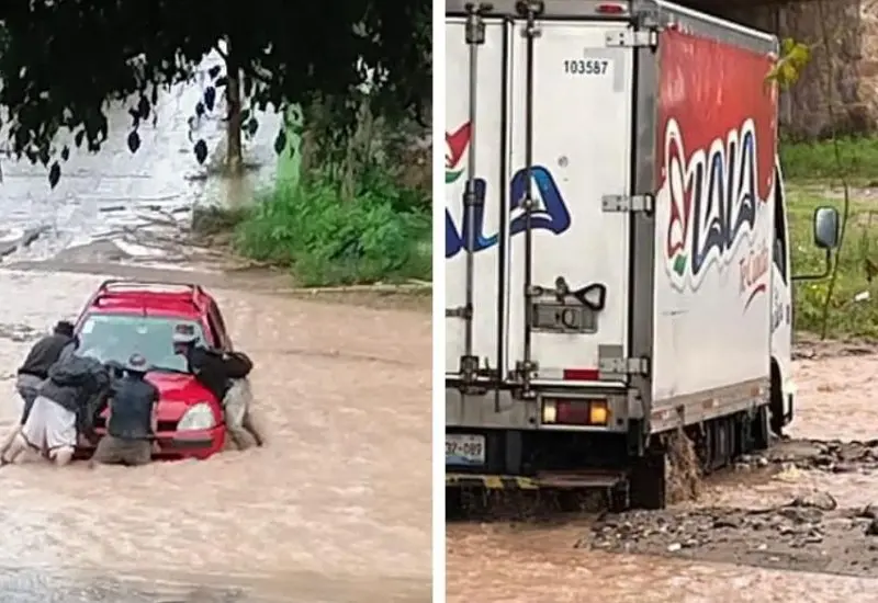 Autos cruzando el río