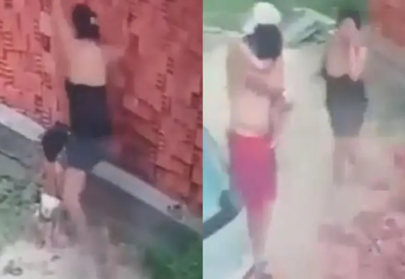 No pudiendo escapar, la mujer se levanta e interpone su cuerpo para que el muro no caiga de lleno sobre la humanidad de su pequeño hijo.
