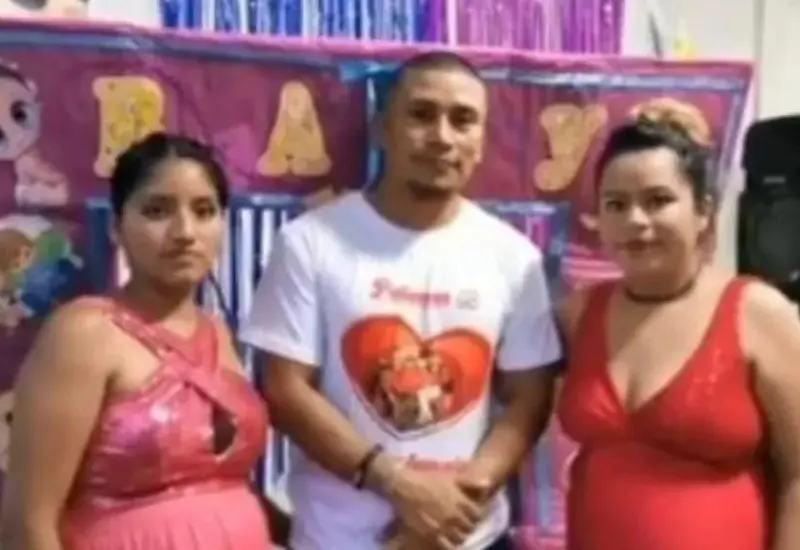 Jesús Castañeda Ochoa junto a dos esposas embarazadas