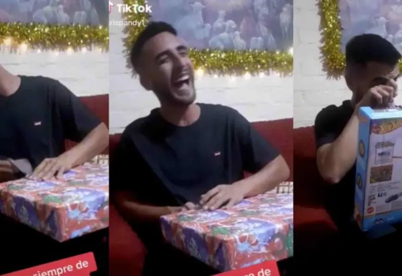 El joven de 25 años de edad rompió emocionado el papel de regalo para develar lo que siempre había deseado.