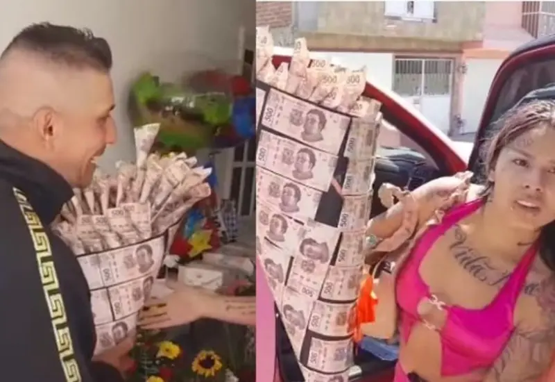 Padre recibe ramo de billetes