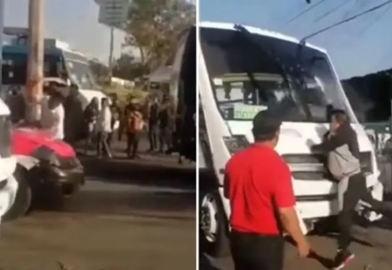 Riña entre taxista y microbusero