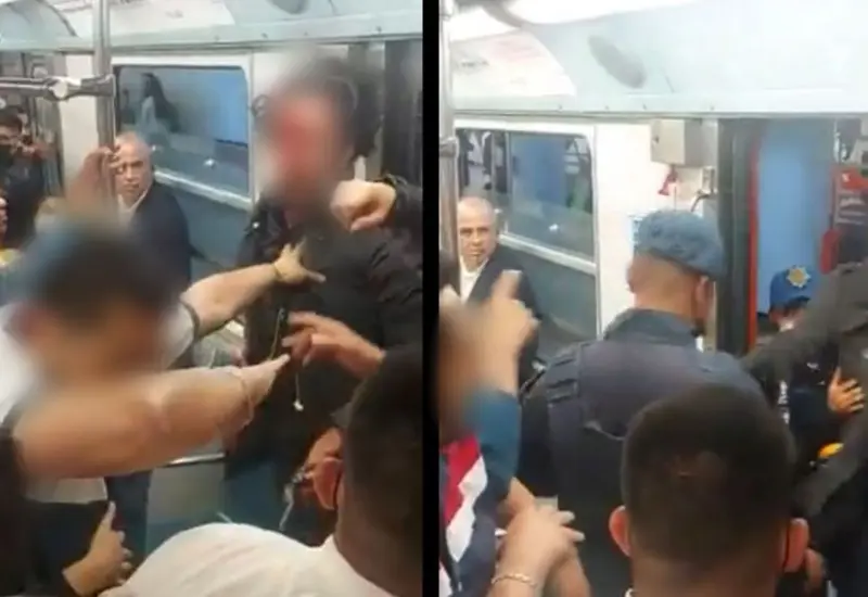 En el video se ve a ambos individuos intercambiar insultos y forcejear, mientras que el resto de las personas intenta terminar con la disputa.