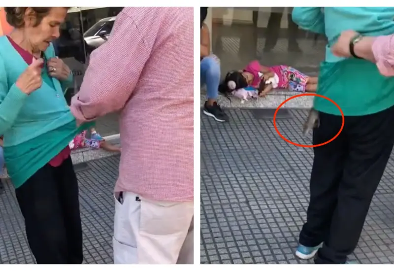 La rata trepó entre la ropa de una mujer mientras esta última esperaba en la fila de un banco.  