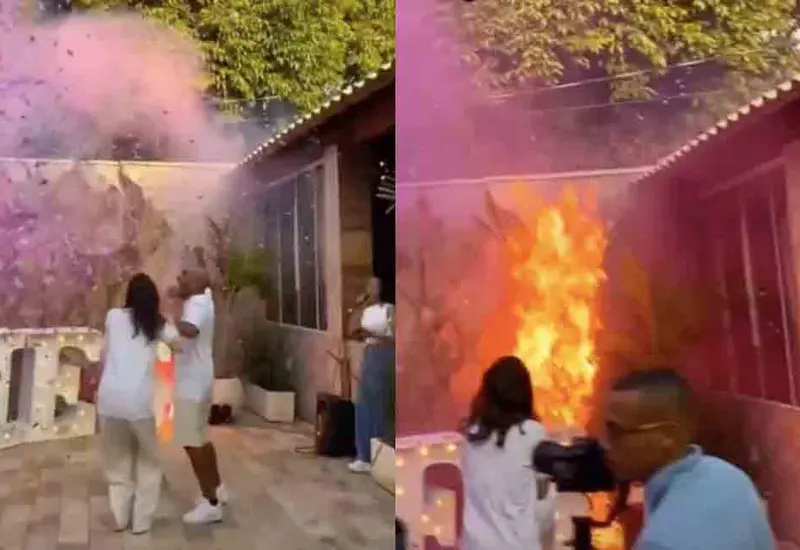 Ante las llamaradas en el salón de fiestas, los invitados entraron en pánico.
