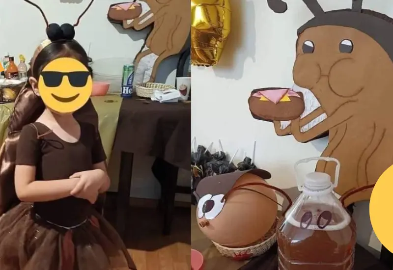 Niña disfrazada de cucaracha
