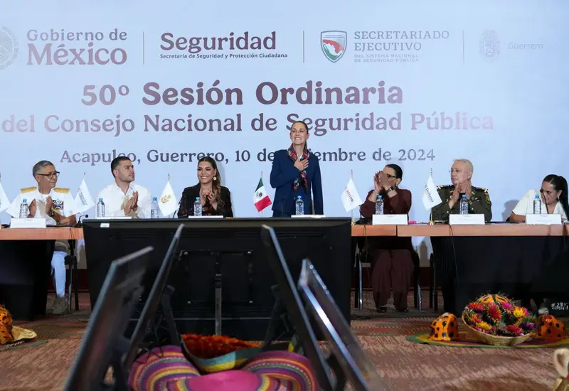 La presidenta de México, Claudia Sheinbaum Pardo, encabezó la 50° Sesión Ordinaria del Consejo Nacional de Seguridad Pública.