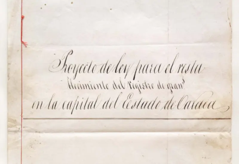 Portada Proyecto de Ley para el restablecimiento del registro de grana en Oaxaca, 1853.