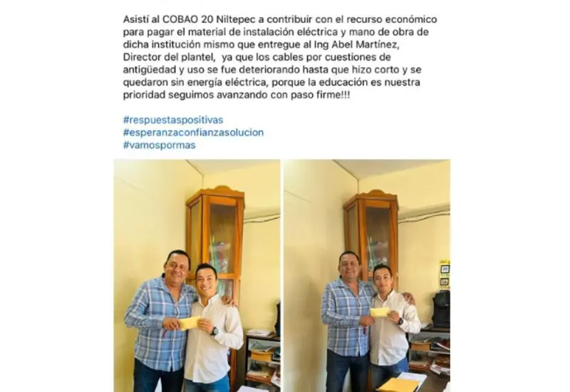 Abel Martínez, implicado en el presunto mal manejo de recursos del COBAO Niltepec, quien recibió fondos para rehabilitar la instalación eléctrica en 2024.