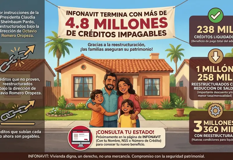 Infografía de INFONAVIT sobre la reestructuración de 4.8 millones de créditos impagables.