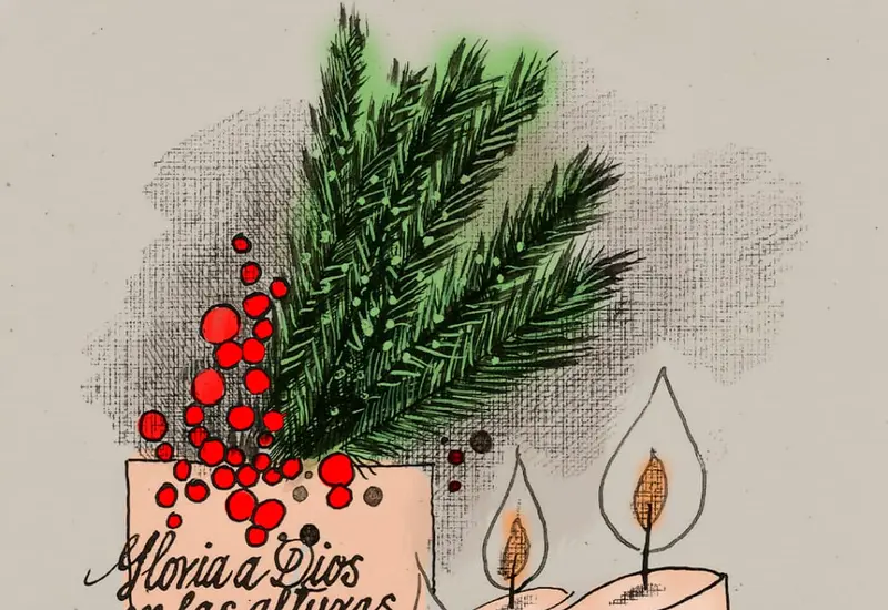 Cartón del caricaturista Mario Robles que ilustra el contraste de la Navidad, entre la luz del espíritu y el ruido que nos distrae.