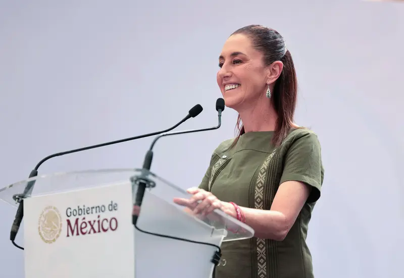 La Presidenta de México, Claudia Sheinbaum, durante la convocatoria para celebrar los siete años de la Cuarta Transformación y sus logros contra la pobreza.