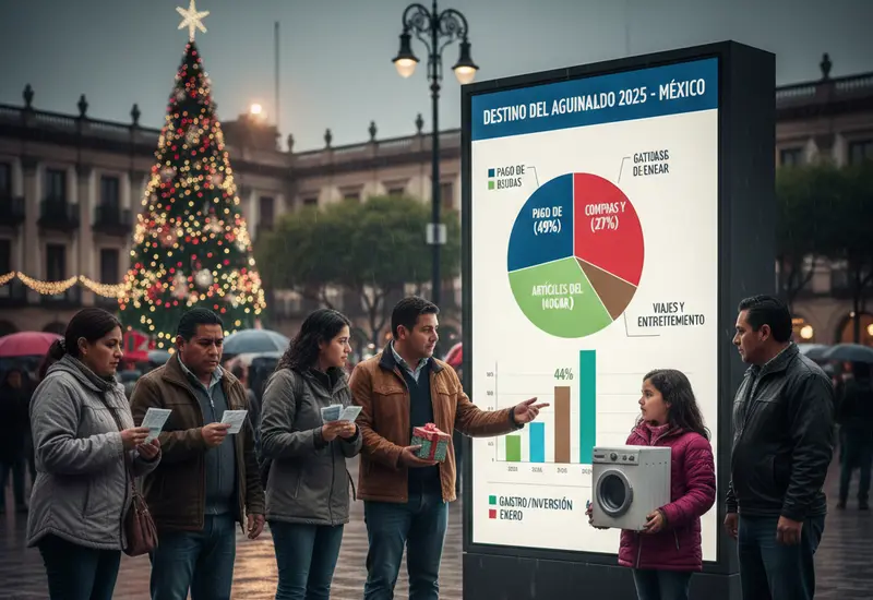 Ilustración del aguinaldo en México que se destina principalmente al pago de deudas con tarjetas de crédito y préstamos, en lugar del ahorro.