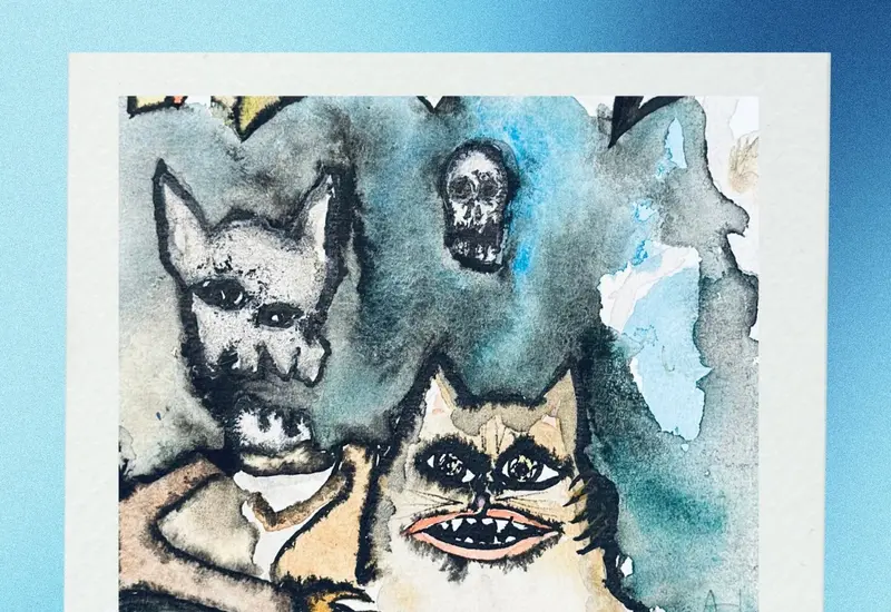 Pintura del artista Arnaud Blum que muestra a un gato rebelde desafiando el arte, como parte de su exposición en el Mupo.