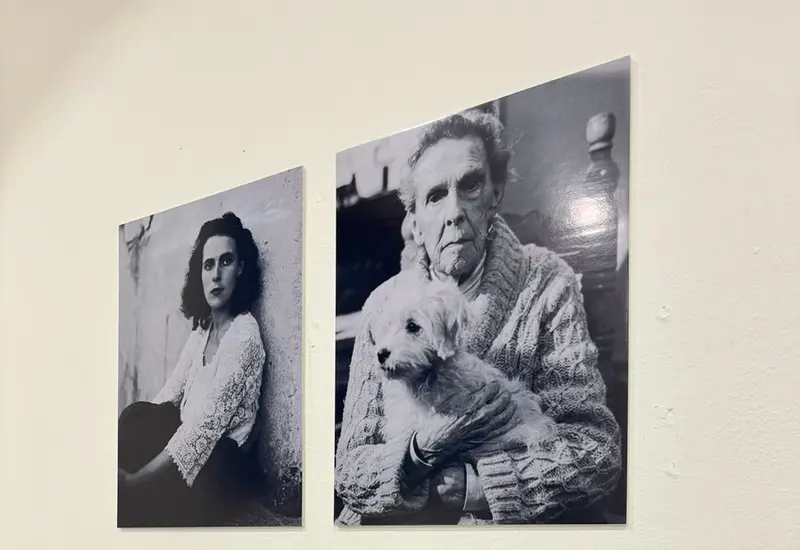 La artista surrealista Leonora Carrington es fotografiada a su llegada al Museo de los Pintores Oaxaqueños (Mupo) para su exposición.