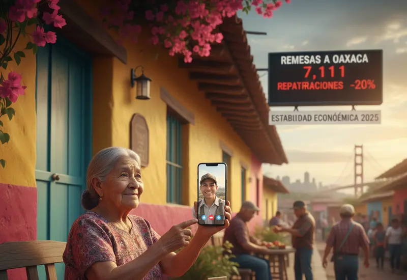 Imagen que representa a los migrantes oaxaqueños que, a través del envío de remesas, son un pilar fundamental para la economía de Oaxaca.
