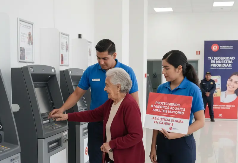 Una persona de la tercera edad utiliza un cajero automático de forma segura, como parte de la iniciativa para protegerlos de robos.