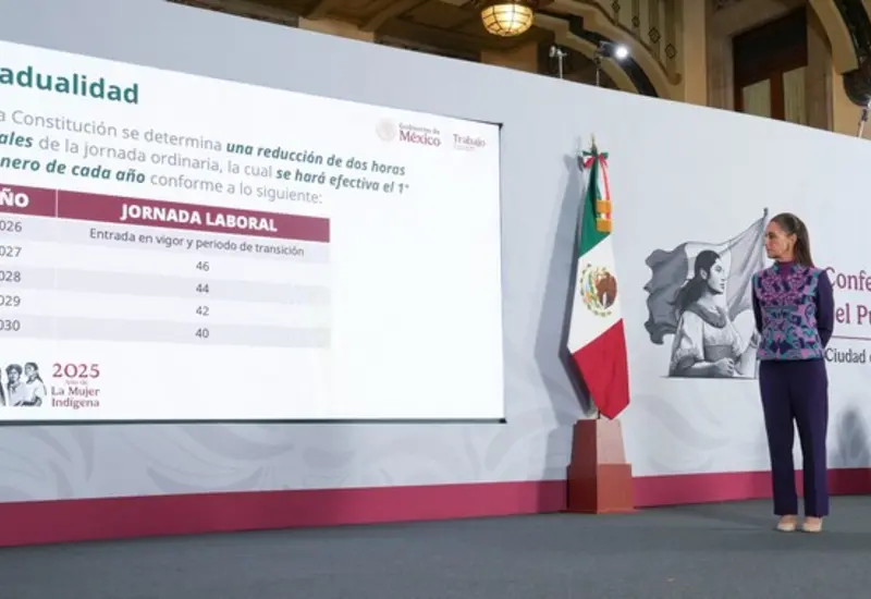 Claudia Sheinbaum, virtual presidenta electa, presentando la propuesta de reforma para reducir la jornada laboral a 40 horas semanales a partir de 2026.