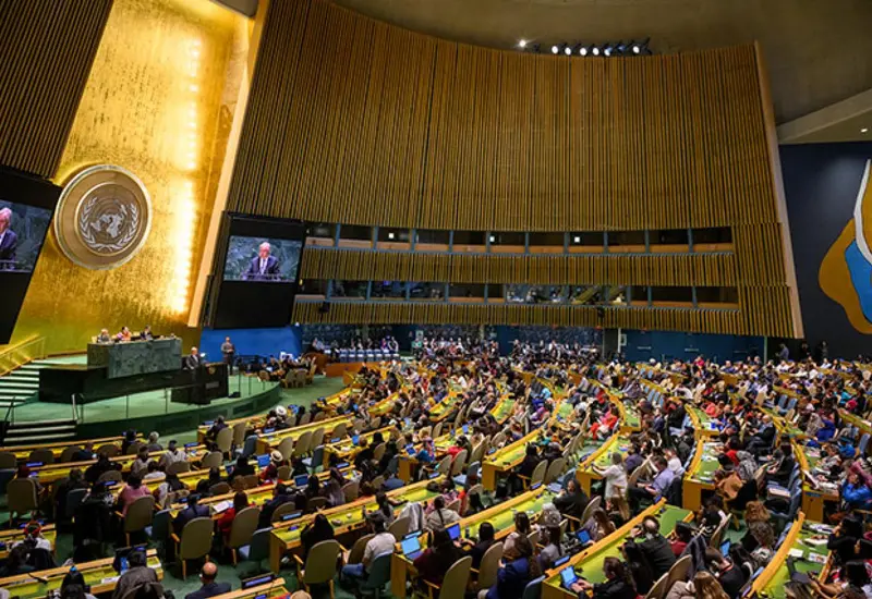 El presidente Donald Trump durante el anuncio de una asistencia de dos mil millones de dólares para la ONU en medio de la crisis global.
