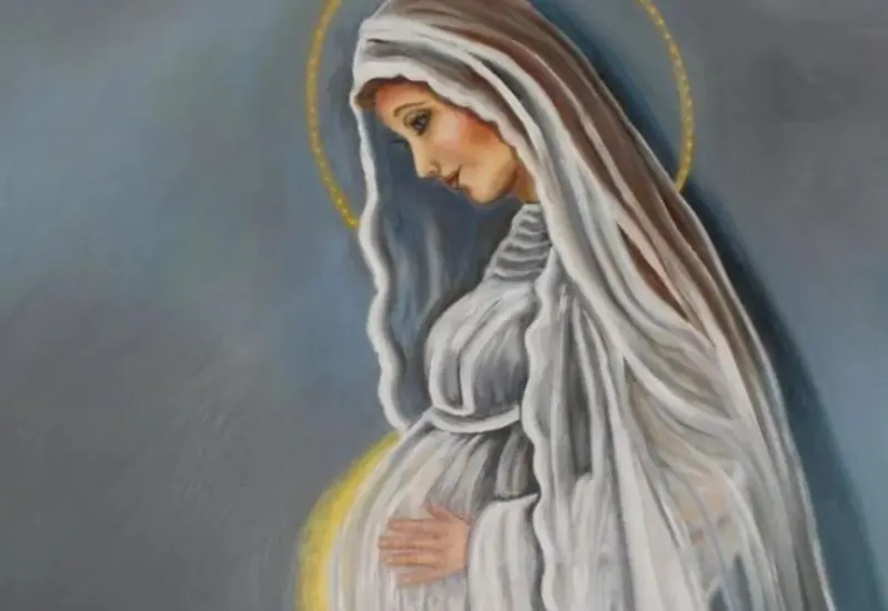 Ilustración de la Virgen María que representa el momento de su concepción milagrosa de Emmanuel por obra del Espíritu Santo.