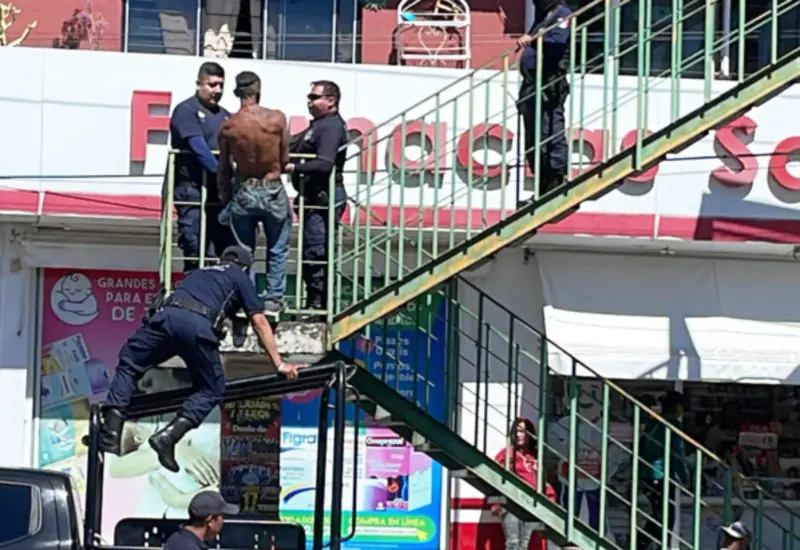 Se subió a puente e intentó huir de la policía.