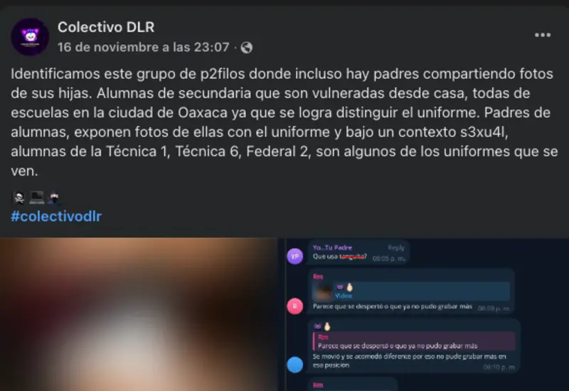 Ilustración conceptual que representa el peligro de las redes de 'packs', donde grupos de pedófilos comparten material de estudiantes de secundaria en línea.
