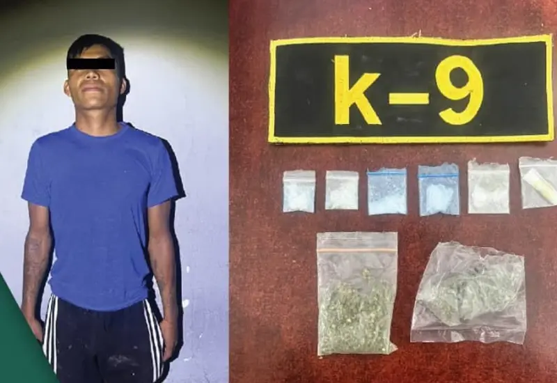 El joven de 22 años, E.A.L.S., es presentado tras ser detenido por posesión de droga en la colonia Eucaliptos.