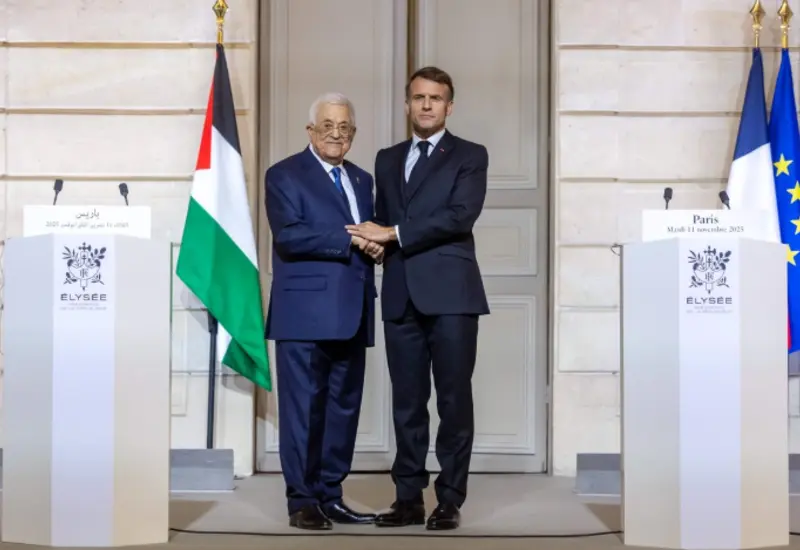 El presidente de la Autoridad Palestina, Mahmud Abbas, durante su visita oficial a la capital francesa para la consolidación del Estado palestino.