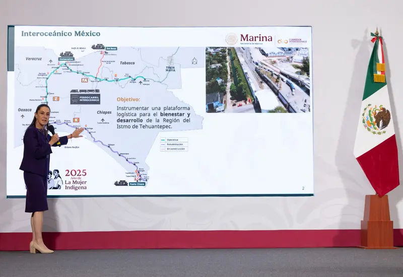 La Línea K del Tren Interoceánico, un proyecto ferroviario para el desarrollo del sur-sureste, cuya inauguración está prevista para junio de 2026.