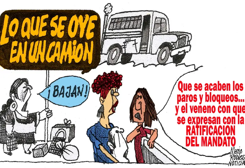 Caricatura política del cartonista Mario Robles que ilustra el ejercicio de revocación de mandato y la democracia en el estado de Oaxaca.