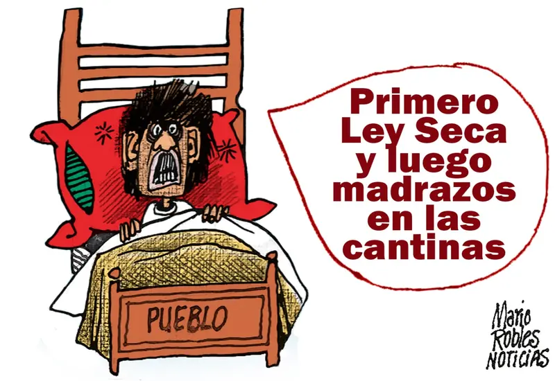 Caricatura política del monero Mario Robles que ilustra la ruptura global y la necesidad de realismo y responsabilidad nacional.