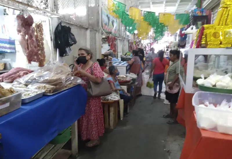 Ciudadanos realizan sus compras de inicio de año en un mercado de Tehuantepec, enfrentando la difícil cuesta de enero.