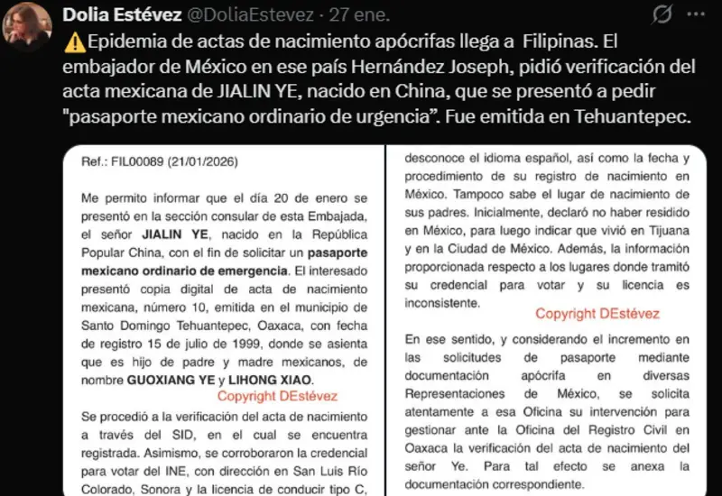 La periodista Dolia Estévez, quien reveló la existencia de un mercado negro de actas de nacimiento en México, en un retrato profesional.