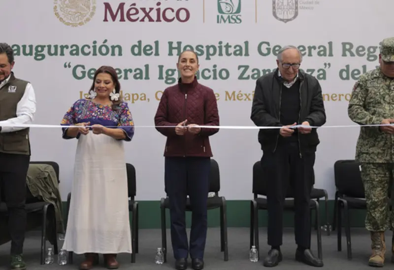 Claudia Sheinbaum durante la inauguración del Hospital General Regional No. 25 del IMSS en Iztapalapa, que beneficiará a más de 500 mil derechohabientes.