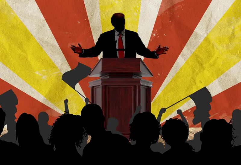 Una ilustración conceptual sobre el populismo, representado como una 'quinta columna' que socava la democracia y la unidad social desde dentro.