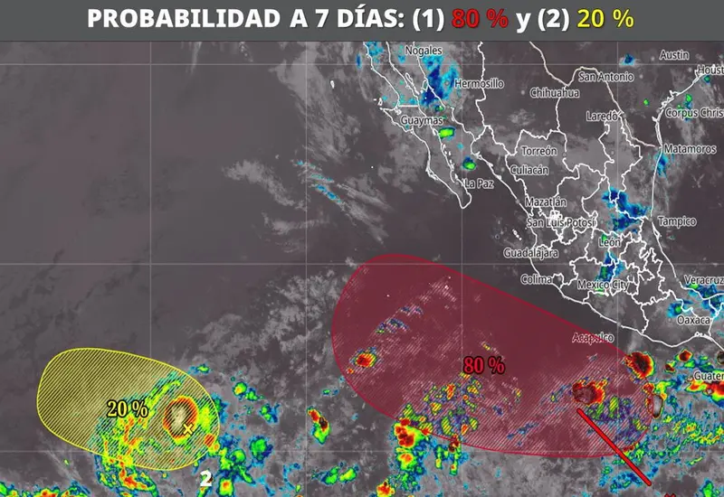 Imagen ilustrativa de la alerta por un posible ciclón en la región de la Costa, con un cielo oscuro, lluvias intensas y fuertes vientos.
