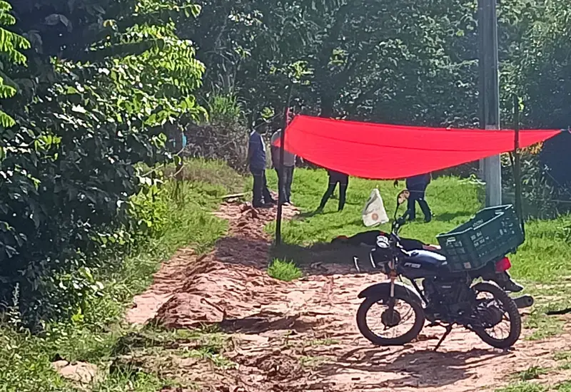 Imagen de la escena del crimen donde un obrero campesino fue hallado sin vida sobre su parcela en la zona Mixe.