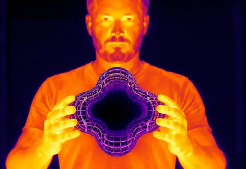 Ilustración de una capa de invisibilidad térmica que supera barreras teóricas al poder funcionar con objetos de geometrías complejas.